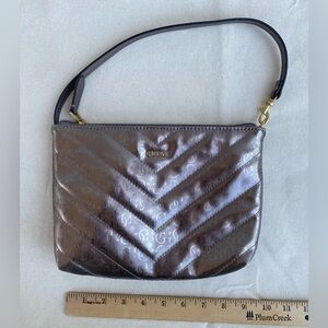 Like New Guess Shimmering Metallic Silver Bronze Quilted Monogram Shoulder Bag